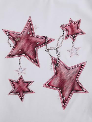 Image of RoseSeek Girl's Geometric Star Graphic Tee Tops Casual Summer Short Sleeve Crew Neck T Shirt