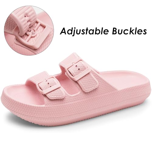 Dodow Womens Slide Sandals Adjustable Soft Cloud Comfort Slip On Flat Sandals4