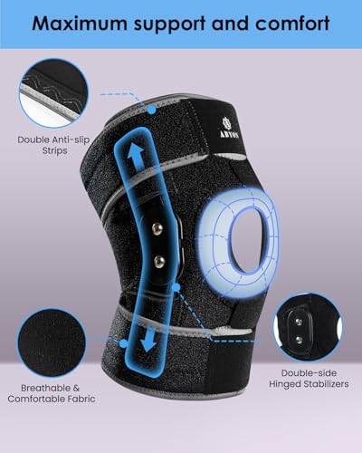 ABYON Hinged Knee Brace for Men & Women - Maximum Support with Metal Side Stabilizers, Adjustable 360° Wraparound Strap for Meniscus Tear, ACL/MCL Pain, Arthritis & Post-Surgery Recovery (FSA/HSA Eligible)- Please Check How To Size Video