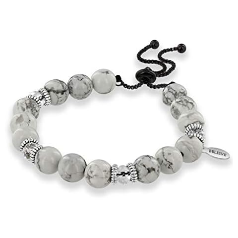 Believe London® Howlite Stone & Crystal Bracelet in Gift Box | Strong Elastic | Healing Men Women Luxury Stretch Precious Natural Crystal Stones Healing Gemstone Therapy Yoga Mala Bangle Cover