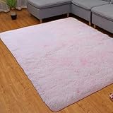 DOGUO Tapis Chambre 120 x 240 cm Uni Brillant Douillet Tapis Shaggy Doux Moelleux et Moderne pour Chambre, Bureau, Couloir, Bebe,Chauffage Sol, Rose Clair