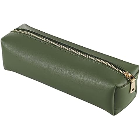 Fyore Leather Pencil Case Simple Pen Pouch Pen Bag with Metallic Zipper Pocket Size Office Organizer for Girls Boys Student College Middle School (Green) Cover