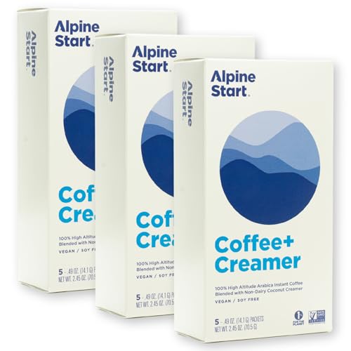 Alpine Start Instant Coffee Packets with Creamer Single Serve - Individual Powder Mix from Arabica Coffee Beans with Non-Dairy Cream for Travel