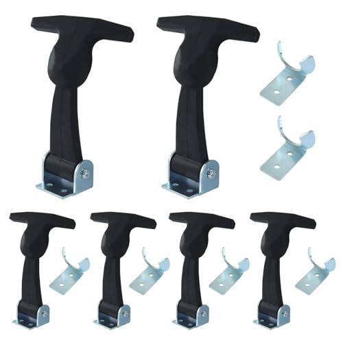 HARSKIYER 6 Pack Elastic Stainless Steel Rubber Hood Catch, Flexible T-Handle Draw Latches, Rubber Hasp with Bracket for Tool Cabinet, Vehicle Engine Hood, Locking System Accessories