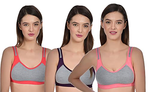 Image of Aimly Women's Cotton Seamless Non-Padded Full Coverage Sports Bra - (Pack of 3)