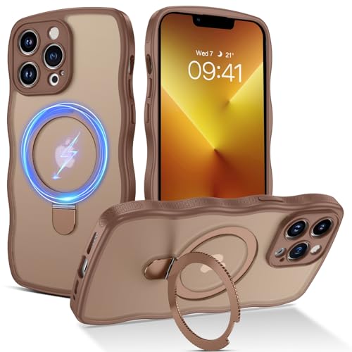BENTOBEN Magnetic for iPhone 13 Pro Max Case with Invisible Stand [Compatible with Magsafe] Cute Curly Wavy Matte Phone Case iPhone 13 Pro Max Ring Kickstand Shockproof Women Men, Desert Titanium