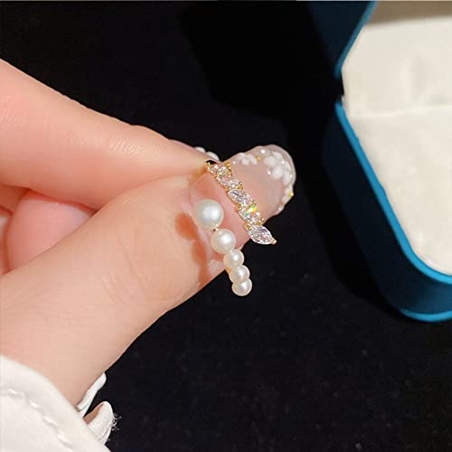 Chic CZ Pearl Statement Ring for Women Double Layers Stacking Rings Adjustable Open Finger Band Promise Engagement Rings Bands Dainty Jewelry3