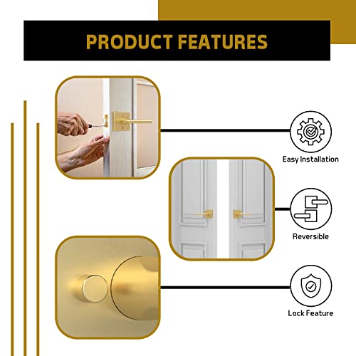 Mega Handles Privacy I Lever Door Lock Handle Set For Hallway, Closet And Bathroom I Keyless Door Lock I Fits All Standard Door Sizes I Screws Included - Satin Brass (1 Pack) With Exposed Screws,4.29" #TOP6