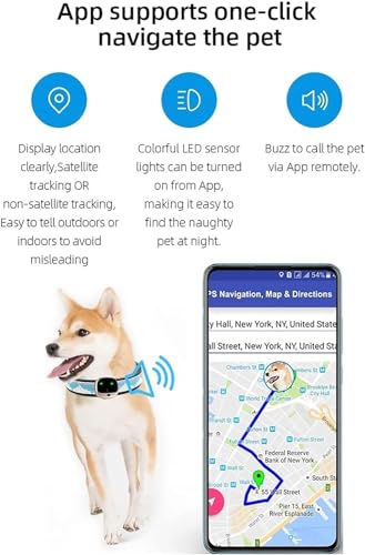 Valla inalámbrica recargable GPS para mascotas con collar de rastreo, localizador impermeable para perros y gatos pequeños a medianos, dispositivo antipérdida con monitor de voz y alarma de batería