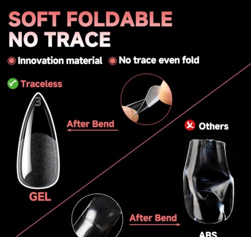 Image of UNA GELLA Medium Stiletto Gel Nail Tips, 312Pcs Stiletto Press On Nails | Pre-etched Clear Fake Nails No C Curve Stiletto& Almond Shape Full Cover for Nail Extension Art DIY Salon 12 Sizes