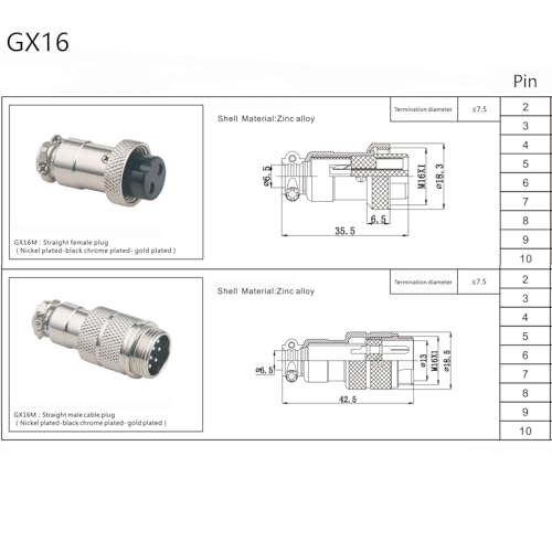 Cable conector GX16 4 pines hembra 1 metro miniatura 5