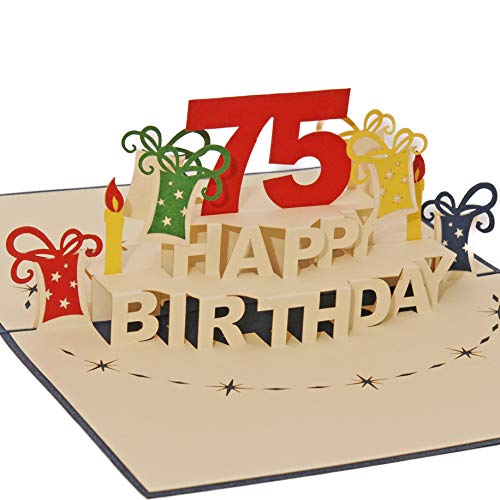 Favour Pop Up tarjeta de felicitación para redondos 75. Cumpleaños. Una originelle 3d tarjeta de felicitación, un de mano gearbeitetes Filigrana de arte, que se al abrir la gestalteten azules engomado