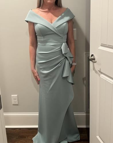 Satin Mother of The Bride Dresses for Wedding Off Shoulder Ruffle Mermaid Formal Evening Party Gowns4