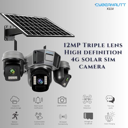 Image of XUGA-Cybernautt Series X11V 12MP PTZ Dual Solar 4G Sim Outdoor CCTV Camera | Color Night Vision | Motion Detection | Water Proof | 2 Way Talk | Use Air-tel 4G Sim