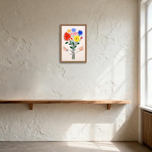 木子誉絵画館 ピカソ 「花束を持つ手バージョン3」 アートパネル ポスター 開運 絵画 インテリア おしゃれ ウォールアート 花 絵 玄関 階段 廊下 寝室 リビング 壁飾り 木目調フレーム付きの完成品（40×30cm） [5]