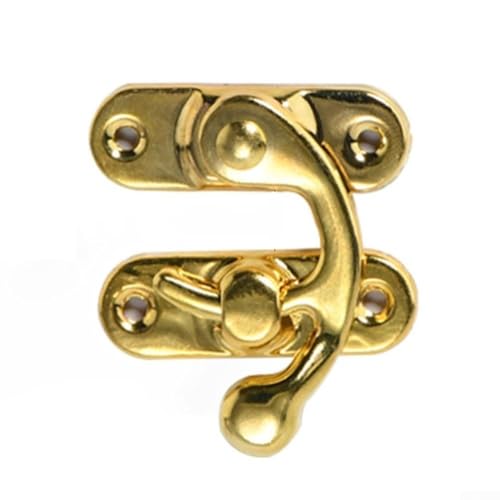 Honseadek Hebilla de gancho de armario vintage – Cerraduras de gabinete antiguas con mecanismo de bloqueo de ángulo recto, cierres de seguridad de hierro para muebles retro y almacenamiento (bronce)