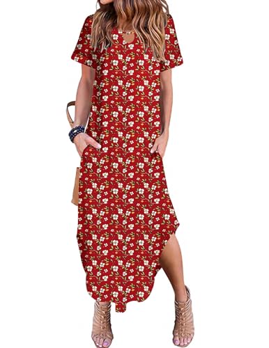 Image of Zeagoo Womens Maxi Summer Dress with Pockets Casual Short Sleeve Sundress Trendy 2026 Curve Hem Long Dress