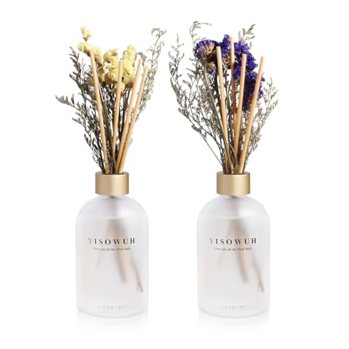 YISOWUH Reed Diffuser - Lavanda & Olive 6.76oz (200ml) 2 pacchetti Fiore Olio Essenziale Reed Diffuser Set con 16 bastoni - Profumo di lunga durata per la casa Camera da letto Bagno Mensola Decor