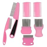ZEPHRA Flea Comb for Cats Dogs – 7Pcs Set, Lice Combs Professional Pet Grooming Comb, Stainless Steel Flea and Tick Remover, Lice & Egg Removal Dematting Tool for Small, Medium & Large Pets