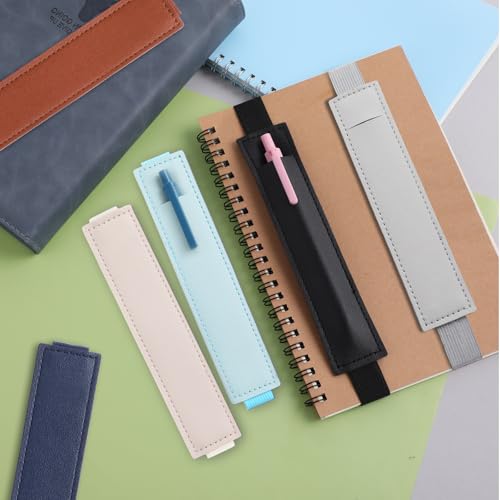 Aiyorse 6 peças de suporte de caneta ajustável, suporte de caneta com faixa elástica, bolsa de couro