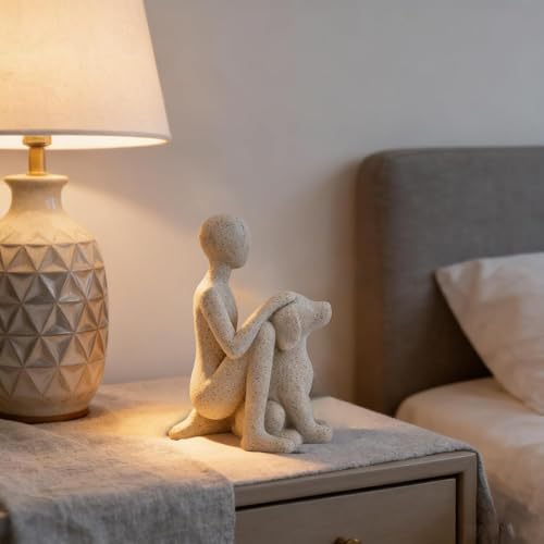 Estatua Decorativa Hombre con Perro de Resina Pintada a Mano miniatura 2