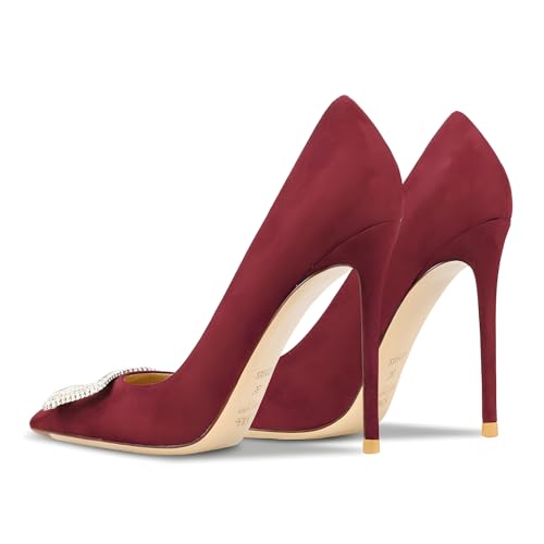 Image of Women's Pointed Toe Shallow Mouth Sexy Square Buckle Rhinestones 10cm Stiletto Heels Slip-on Wedding Party Banquet Big Size Shoes