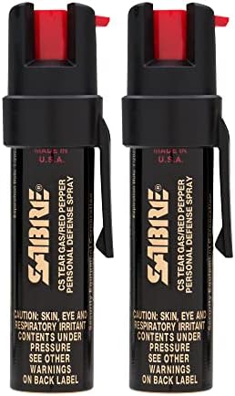 SABRE Advanced Compact Pepper Spray with(Pepper Spray, CS Tear Gas & UV Marking Dye), Police Strength Self Defense Spray, 10-Foot(3 m) Range,35 Bursts-Easy Access Belt Clip(Pack of 2)