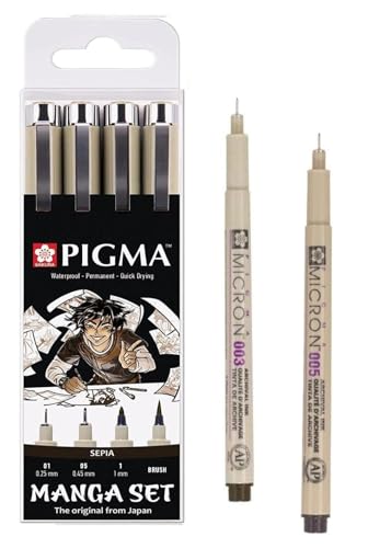 PIGMA MICRON Sakura SEPIA - Pigmento fineliners,set 6pcs,003.005. 01.05.1mm.brush Espace beaux arts
