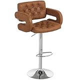 HOMCOM Sgabello Bar con Altezza Regolabile, Sgabello Cucina Alto in PU con Schienale, Poggiapiedi, Braccioli e Seduta Morbida, Struttura in Acciaio, Girevoli a 360°, per Penisola, Marrone