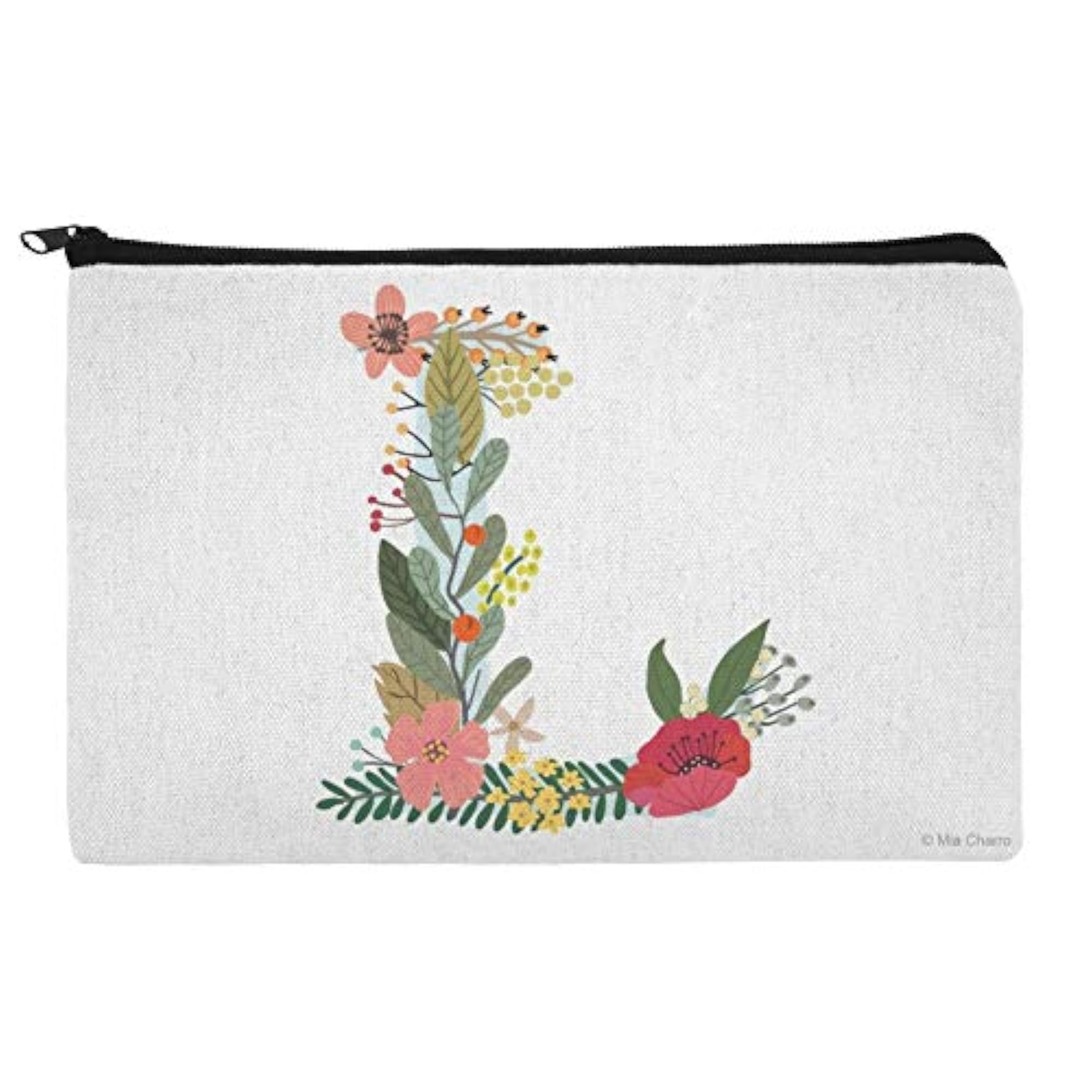 Letter L Floral Monogram Initial Makeup Bag