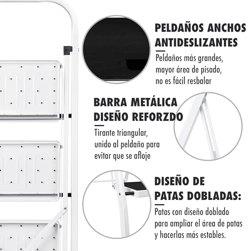 Escalera de 3 peldaños para hogar: taburete plegable portátil 5