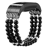 fastgo Bands Compatible for Charge 2, Elastic Dressy Black Pearl Bracelets for Women Compatible for Fitbit Charge 2 Sport Band(Pearl Black)