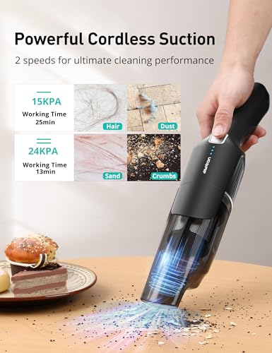 Image of Aspiron Cordless Handheld Vacuum, 24KPA Powerful Car Vacuum, 2-Speed, 2 Charging Methods, Wireless Charger, Ergonomic Handle, Portable Rechargeable Vacuum Cleaner for Car, Home, Black Grey
