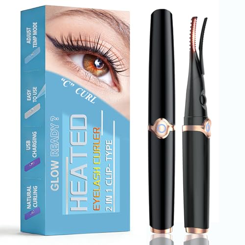 Heated Eyelash Curlers - 2 in 1 Clip- Type Heated lash Curler Best Seller Electric Eyelash Curler 3 Temp Settings for Makeup Tools USB Rechargeable Natural Curling 24H Long Lasting B-1