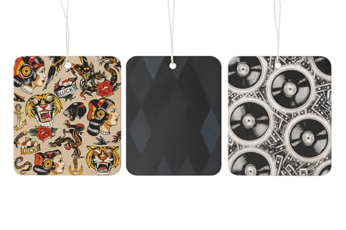 CarBliss Sleeve Car Air Fresheners – Mixed Design 3-Pack – Signature Scent – Ink, Sleek Black & Vibe designs – tattoo/retro-inspired collection – infused with natural oils – made in the UK