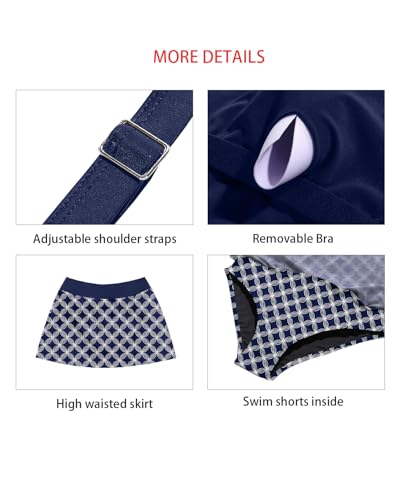 Image of Daci Womens Tankini Swimsuits with Skirt 2PC Bathing Suit | Tummy Control, V Neck, Full Coverage, Removable Pads, High Waisted Skirt, Side Drawstring, Adjustable Straps, Beach, Pool