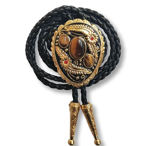 Image of Turquoise Agate Granite BOLO Tie for Men Women Leather Wedding Necklace Western Cowboy Necktie
