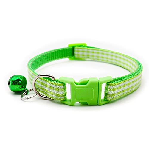 Small Dog Puppy Pet Collar Check Checkered Design with Bell Nylon Adjustable Size 19-32cm Green - Image 2