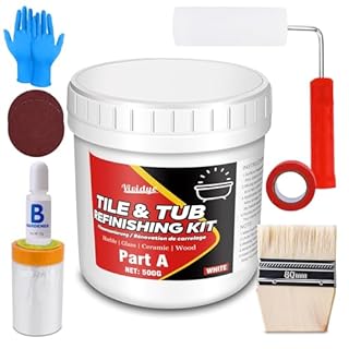 Vividye Tub and Tile Refinishing Kit, 500g Tub Refinishing Kit with Complete Tools and Hardener, Tile Paint for Bathtub, Countertop, Sink, Floor, Wall, Kitchen, Gloss White, Waterproof ＆ Voc Free