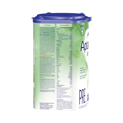Aptamil Bio Pre – Anfangsmilch von Geburt an – Pflanzliche Öle ohne Palmöl – 1 x 800 g