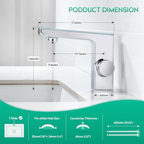 CREA Infrarot Sensor Wasserhahn Bad, Digitalanzeige Bildschirm Warmes Kaltwasser Mischbatterie, Automatisch Berührungsloser Waschtischarmatur, mit Temperaturanzeige, 304 Edelstahl, Chrom