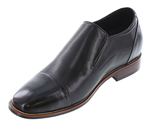 CALTO Men's Invisible Height Increasing Elevator Shoes - Black Premium Leather Slip-on Dress Loafers - 3 Inches Taller - Y10657 - Size 9 D(M) US2