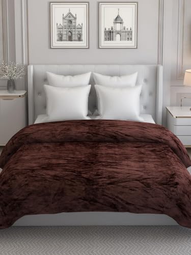 Image of Sands Luxurious 6Pc Bedding Set for Winter, 1 Double Duvet Cover,1 Double Bed bedsheet, 2 Pillow Covers, 2 Round Cushions, Ultra Soft Woollen Bedsheet Set- 90X100 inches (Dark Bronze)