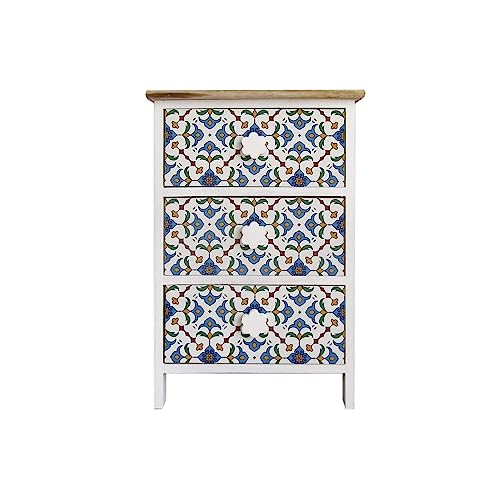 Rebecca Mobili Comodino Montato Cassettiera 3 Cassetti, Legno Chiaro Bianco Blu Rosso Giallo Verde Moderno, Camera Ingresso - Misure: 60 x 40 x 30 cm - Art. RE6500