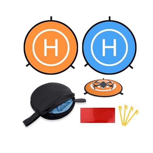 MMOBIEL Drone Landing Pad Impermeable 55 cm, Doble Cara Naranja/Azul para Drones RC, helicópteros dji Mavic Mini 2 / Zoom/Air Fly 2 / Phantom/FPV/Inspire. Incluye Cinta Reflectante y Clavijas