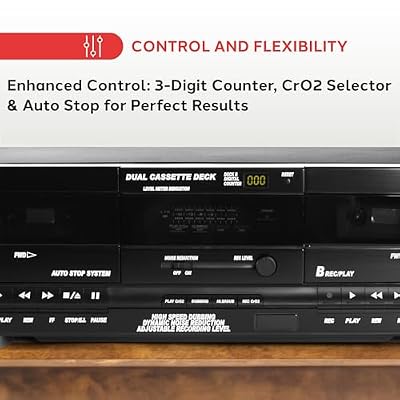 Pyle Home Digital Dual Cassette Deck Media Player Music Recording Device with RCA Cables Switchable Rack Mounting Hardware CrO2 Tape Selector Included 3 Digit Counter - 110V/220V