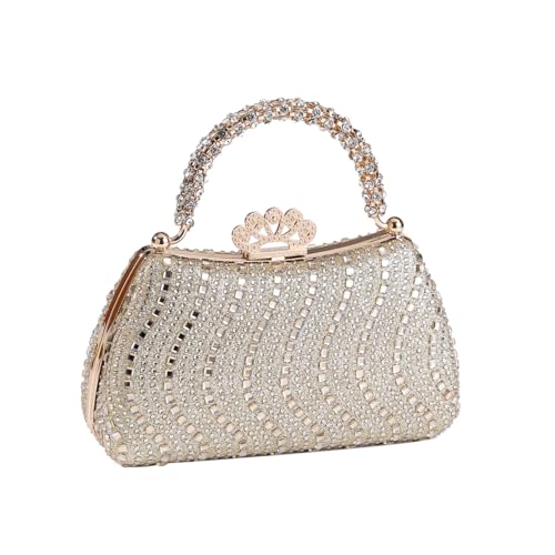 Image of Dreubea Womens Shiny Tote Evening Bag Fashion Rhinestone Decrated Handbag Golden