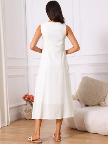 Image of Seta T Women's Linen Dresses Summer Sleeveless Sundress Casual Loose Flowy Midi Tank Beach Dress