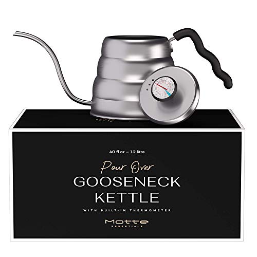 Motte Essentials - Gooseneck Kettle - Stainless Steel Tea Kettle with Thermometer - Suitable Pour Over Coffee Kettle and for Induction Stovetop - 40oz 12l