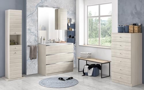 Mueble de baño 'Vichy' acabado blanco eucalipto compuesto de: modular baño suspendido 101 x 46 x 189 cm (base, lavabo, espejo, colgador) - columna giratoria cm. 35 x 35 x 180 cm, 60 x 45 x 126 cm